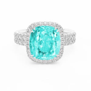 GIA Neon Paraiba Turmalin Kissen - Diamanten 950er Platin Ring