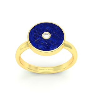 Lapis Lazuli & Diamond Ring, 18K Gold, 925 Silver 18K Gold Plated