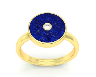 Lapis Lazuli & Diamond Ring, 18K Gold, 925 Silver 18K Gold Plated