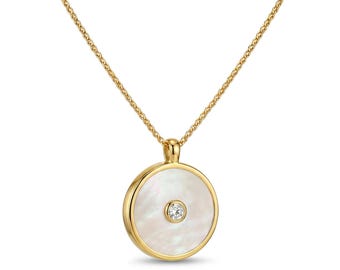 Mother of Pearl Diamond Pendant – 18K Gold Plated Sterling Silver Necklace