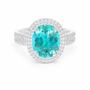 Preis auf Anfrage - GRS / GIA Brasilianischer Neon Blau Paraiba Turmalin Oval & Diamanten, 950 Platin Ring
