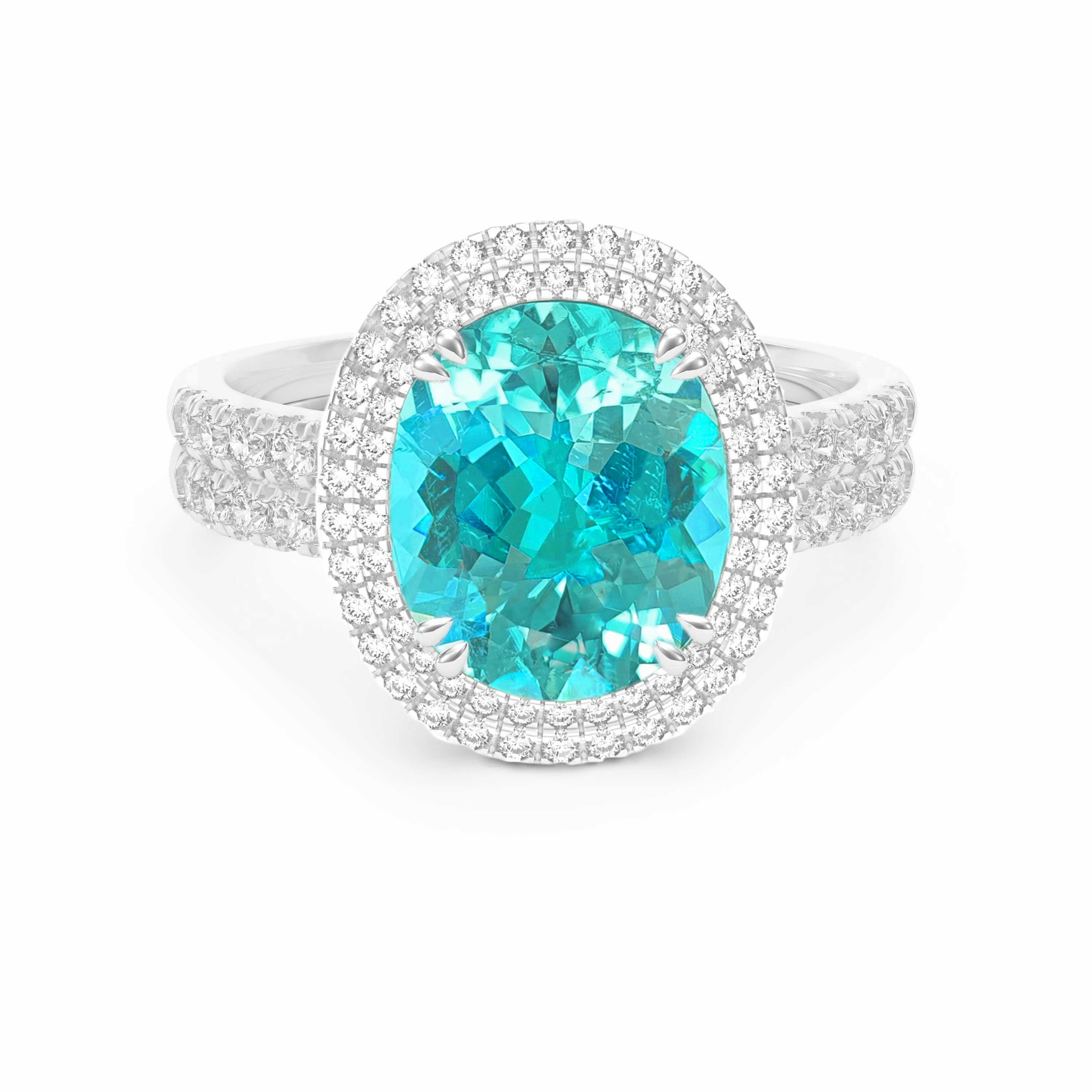 Price On Asking - GRS/GIA Brazilian Neon Blue Paraiba Tourmaline Oval & Diamonds, 950 Platinum Ring
