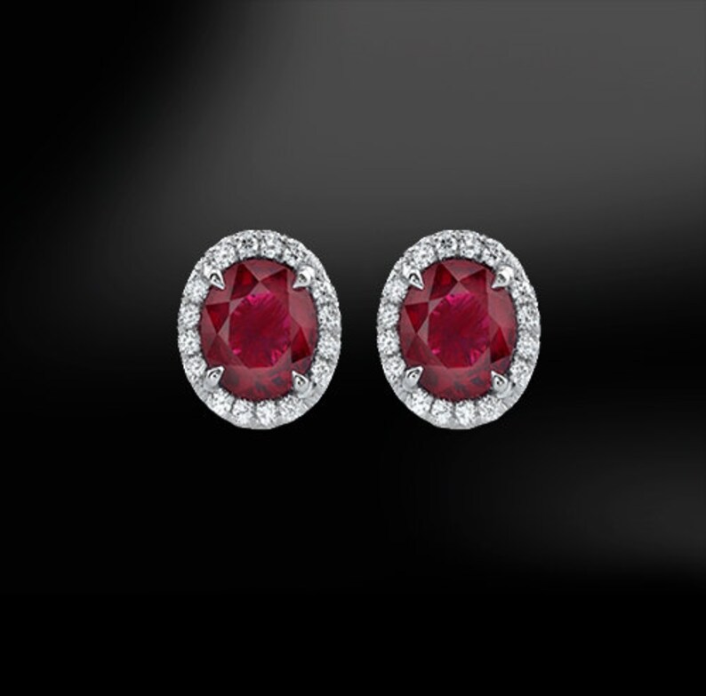 RUBY & DIAMOND Gold Stud Earrings - Etsy