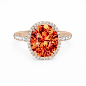 Oval Spessartite Garnet & Diamonds Ring - 18K Rose Gold