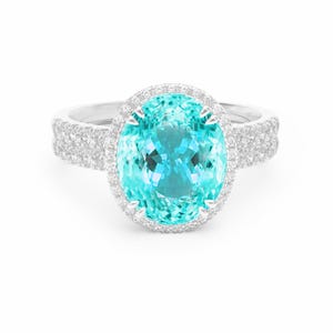 GIA Neon Paraiba Turmalin Oval & Diamanten 18K Weißgold - 950 Platin Verlobungsring
