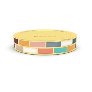 Hand Painted Multicolour Enamel Chunky Double Band Ring in 18K Yellow Gold or Silver Gold Plated