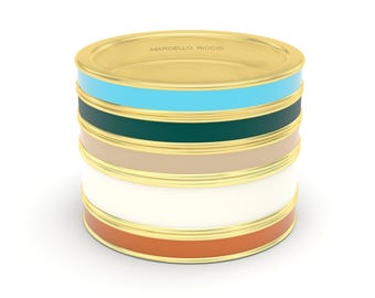 Hand painted Multicolour Stacking Enamel Ring, 18K Solid Gold or Silver Gold Plated, Free Engraving