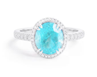 Neon Paraiba Tourmaline - Diamonds 18K White Gold / 950 Platinum Ring
