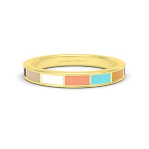 Hand Painted Multicolour Enamel Ring in 18K Yellow Gold or Silver Gold Plated