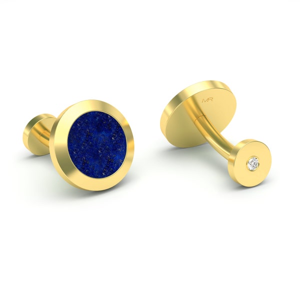 LAPIS LAZULI & DIAMONDS Gold Round Cufflinks