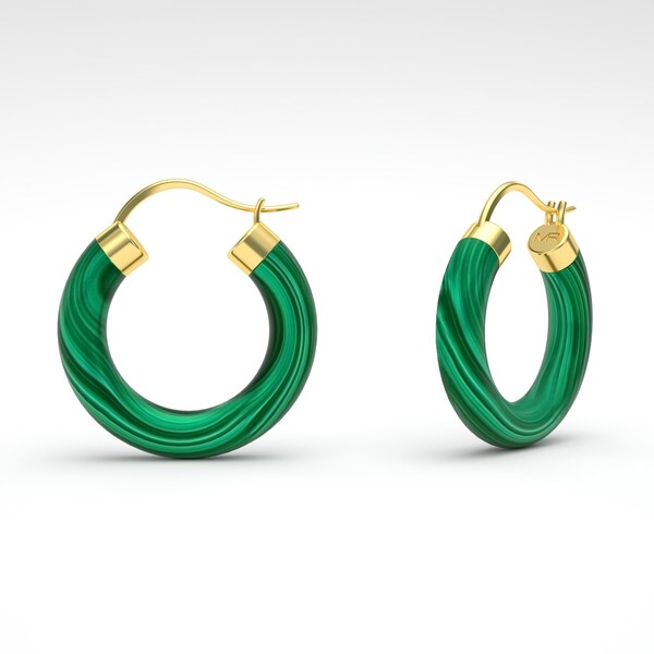 MALACHITE Hoop Gold Earrings