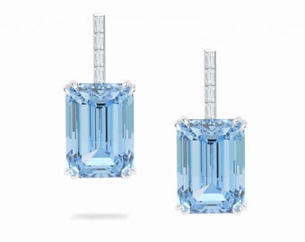 AQUAMARINE & DIAMOND Gold Drop Dangle Earrings