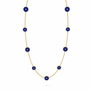 Collier lapis-lazuli et diamants en or jaune 18 carats ou argent plaqué or 18 carats