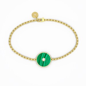 Malachite and Diamond in 18K Gold or Silver Bracelet