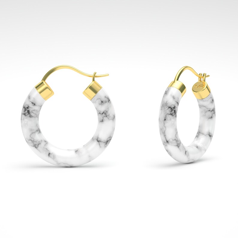 howlite hoop gold earrings