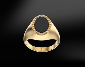 TOURMALINE & DIAMOND Gold Signet Ring