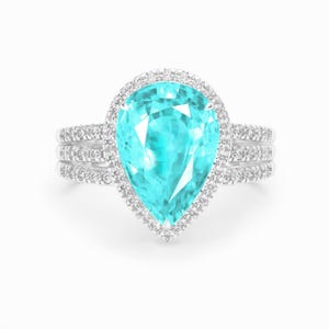 GIA Neon Paraiba Birne Turmalin & Diamanten 18K Weißgold / 950 Platin Ring