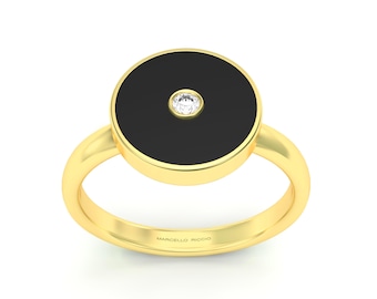 BLACK AGATE - DIAMOND 18K Gold or Silver Ring