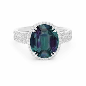 GRS - Oval Alexandrite Colour Change & Diamonds Double Row, 950 Platinum Ring