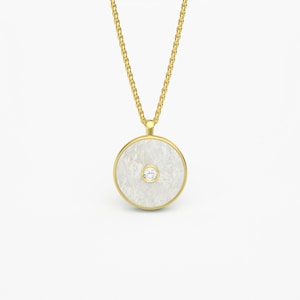 Natural Mother of Pearl and Diamond in 18K Gold or Silver Gold Plated Pendant -Personalised Necklace Gift for Her