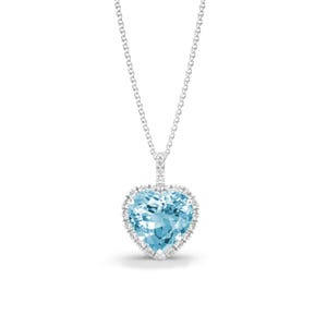 Heart AQUAMARINE & DIAMOND 18K White Gold Pendant