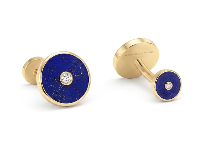 Natural Lapis Lazuli & Diamonds 18k Gold or Silver Cufflinks, Gift for him