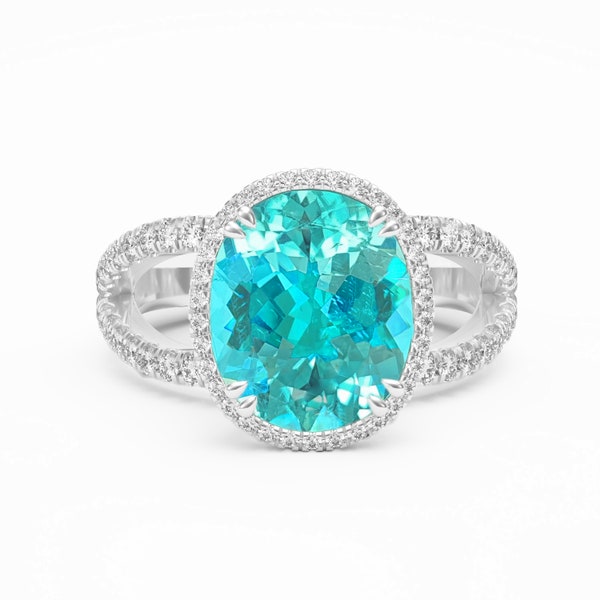 Natural Paraiba Blue Zircon Leaf Ring