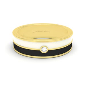 Diamond & Hand painted Multicolour Stacking Enamel Chunky Ring, 18K Solid Gold or Silver Gold Plated, Free Engraving