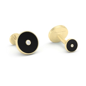 Natural Onyx & Diamonds 18k Gold or Silver Cufflinks, Gift for him