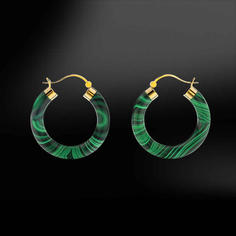 MALACHITE Hoop Gold Earrings - Etsy