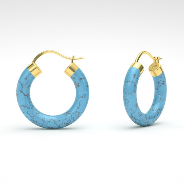 TURQUOISE Hoop Gold Earrings