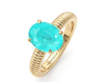 Neon Paraiba Tourmaline Claw Set in Chunky 18K Solid Gold