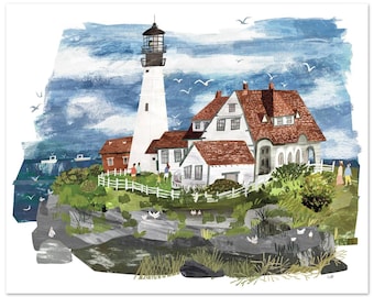 Portland Headlight Whimsical Coastal Maine Art Print