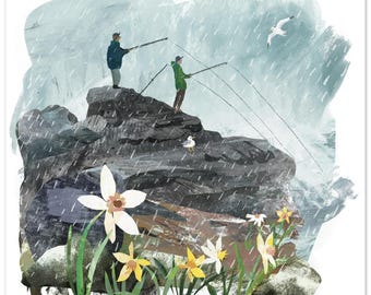 New England Fisherman Giclée Print: Coastal Springtime Art