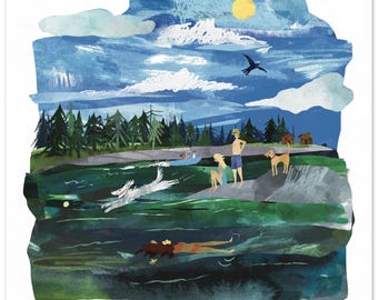 Sebago Lake Art Print: Maine Summer Lake Scene