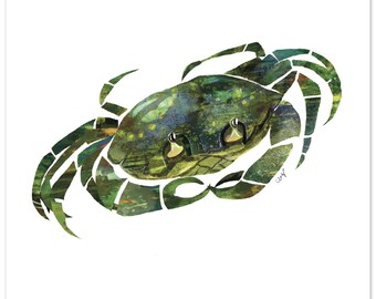 Green Crab Giclée Art Print: Coastal Sea Life Illustration