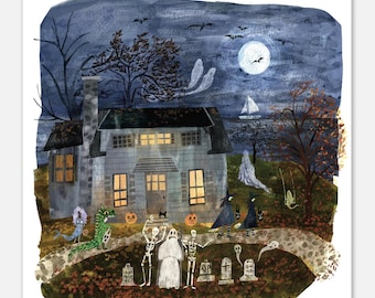 Coastal Halloween Whimsical Spooky Fine Art Print