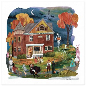 Halloween Trick or Treating in New England Giclée Art Print for Playful Fall Decor image 5