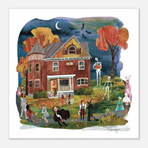 Halloween Trick or Treating in New England Giclée Art Print for Playful Fall Decor image 7