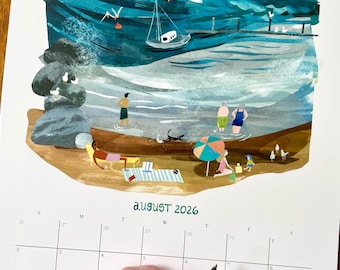 2026-2027 Calendar New England Coastal Art | July-June | Artist Designed Seasonal Scenes | Academic Calendar