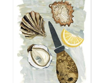 Coastal Oyster Giclée Art Print: Mermaid Shucker, Nautical Kitchen Decor
