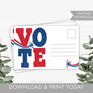 Vote Postkarten zum Ausdrucken - Patriotische Blanko Postkarten für die Wahlkampagne - Sofort Download - Print at Home
