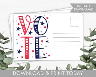 Patriotic Vote Postcards Printable - Blank Postcards for Voting Campaign - Instant Download - Print at Home