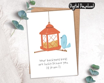 Biglietto di auguri stampabile per gli amanti degli uccelli, ideale per papà, mamma, nonna, per compleanno, festa del papà o qualsiasi altra occasione - Stampa a casa - Download PDF