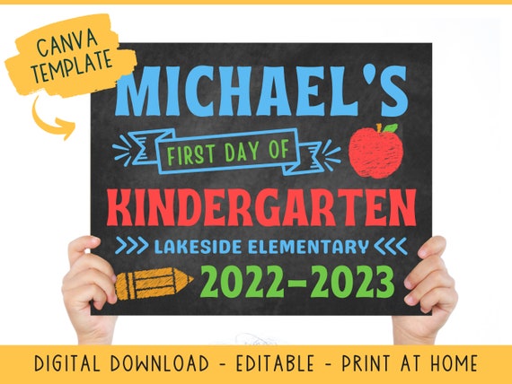 Printable 1st Day of Kindergarten Sign for Boys Editable - Etsy
