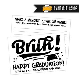 Druckbare Bruh Grad Wünsche - Lustige Klasse von 2025 Grad Party Gast Aktivität und Andenken - Rat und Wunsch Karten - PDF Download