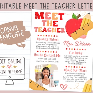 Plantilla Canva de carta editable para conocer al maestro, carta de bienvenida de regreso a la escuela imprimible, carta del maestro Inicio de la escuela impresa en casa