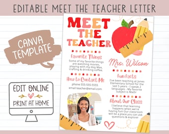 Editable Meet The Teacher Letter Canva Template, Back To School Welcome Letter Printable, Teacher Letter Start of School Print At Home