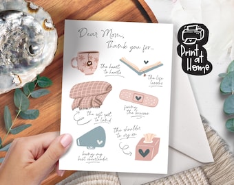 Biglietto di auguri stampabile "Mamma dalla figlia" per la Festa della mamma, compleanno o per dimostrare il proprio apprezzamento alla mamma - Biglietto di auguri da stampare a casa - Download PDF