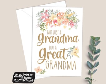 Printable Great Grandma Card For For Birthday, Mothers Day, Baby Announcement, Any Occasion - Print at Home Greeting Card - PDF Download